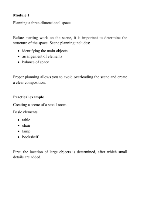 Introduction to 3D modeling course description 'Fondation'