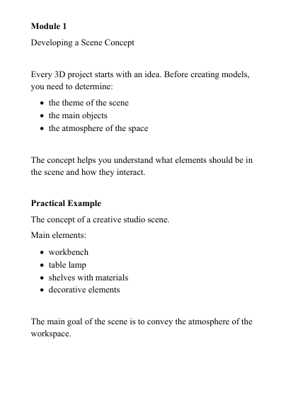 Introduction to 3D modeling course description 'Halo Module'