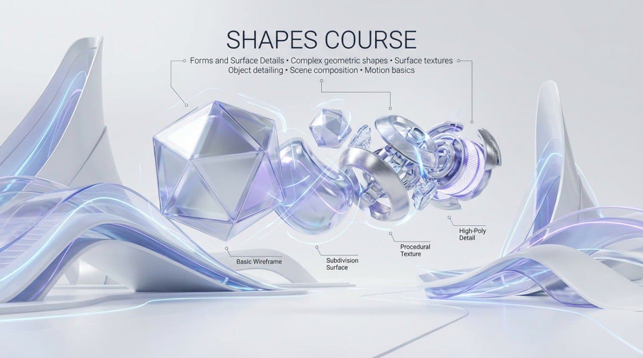 Geometric shapes with text on a white background