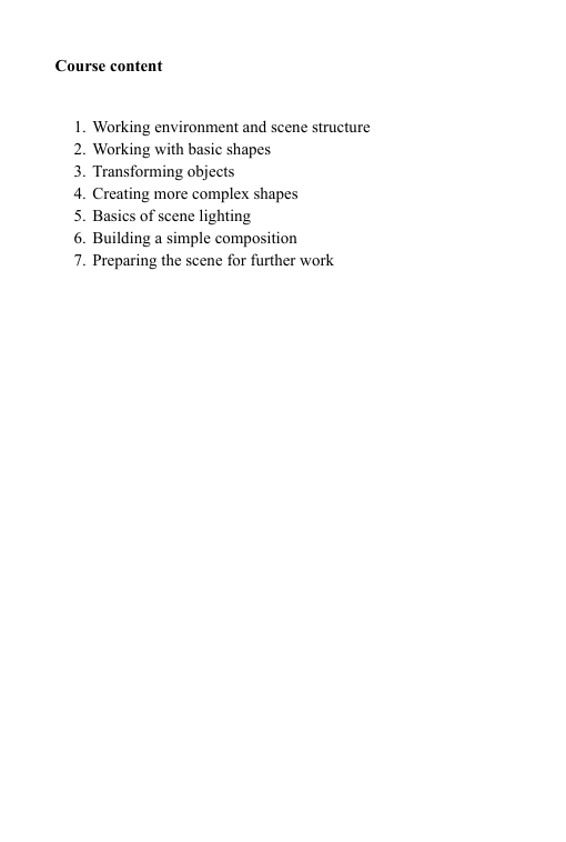 Introduction to 3D modeling course description 'Space'